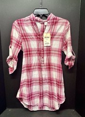 Brand New Mudd Size S Plaid Shirt Dress Light Weight Red Pink White Y2K