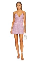 New Alice + Olivia Pink Tweed Mini Dress Spaghetti Strap Deep V-Neck Size 14