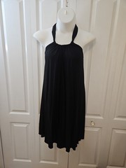 VENUS Black Twist Halter Dress Medium Elastic Back Keyhole Neckline Stretch Poly