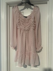 Lightweight pale pink mini dress with textured swiss dot fabric. Size Medium