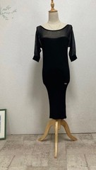 GUCCI knit dress S black With logo plate Rayon short sleeve