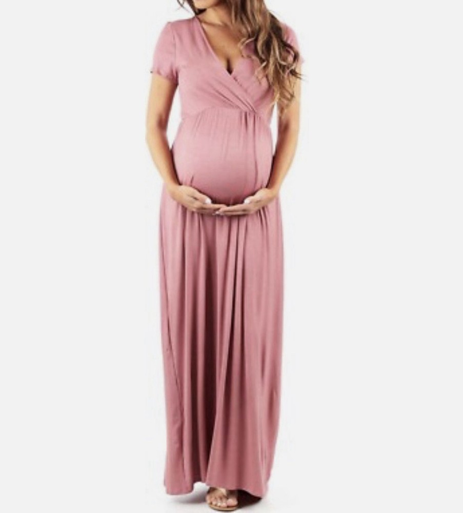Mother Bee 🐝! Dust Pink, V-Neck. Maxi Dress Stretch Maternity XL