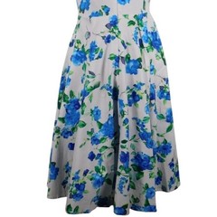 Grace Karen White Blue Floral Fit Flare Sleeveless Boat Neck Midi Dress S