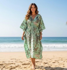 Anokhi Indian Cotton Kaftan Hand Block Print Caftan Beach Wear Night Maxi Gown