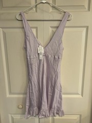 Victoria’s Secret PINK Satin Mini Slip Dress Sz S Lavender Ruffles Side Zip NWT