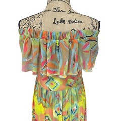 Save The Queen Off The Shoulder Maxi Dress Tulle Stretch Floral Size XS NEW