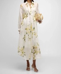ZIMMERMANN Harmony Sheer Floral Midi Shirt Dress Ivory 1