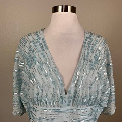 Mac Duggal 10807 Blue Evening Gown Beaded Chiffon Long A-Line Dress Size 12