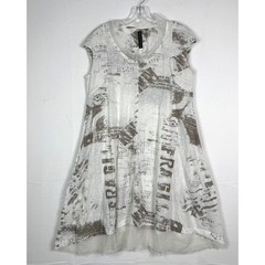 Gershon Bram Cap Sleeve Post Print Layered Tulle Hemline Dress White Women Large