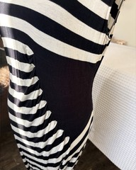 Eci Striped Stretch Midi Dress, Sz Lg Black/White w/Waist Form Fit Detail