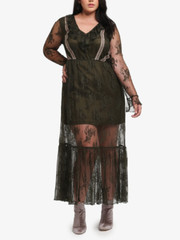 ELVI OLIVE GREEN LONG SLEEVE LINED PREMIUM LACE MAXI DRESS PLUS Sz US 14/UK 18