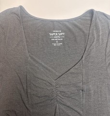 Torrid Plus Size 1 Gray Super Soft Knit Dress Ruched V Neck Short Sleeve Casual