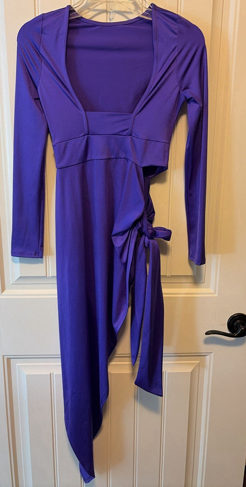MONACO Women’s Solid Purple Wrap V-Neck Long Sleeve Stretch Midi Dress sz S