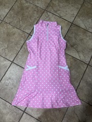 AceGolfs Women’s Golf Dress — Pink Polka Dot, Size S, NWT, UPF, Moisture Wicking