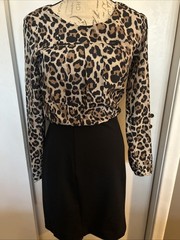 Banana Republic Size 2 Petite Leopard Print Keyhole Back One Piece Dress Black