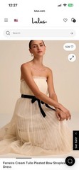 Lulus Ferreira Cream Tulle Pleated Bow Strapless Dress NWT Size Large