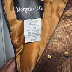 Morgan and Co Metallic Gold Polka Dot Sheer Overlay Corset Back Gown