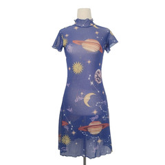 Horoscopez Mesh Mock Neck Celestial Dress Size S Blue Zodiac Moon Stars Whimsy