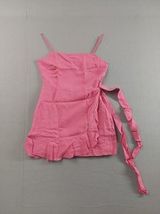 Abbeline Women Wrap Dress M Pink Sleeveless Side Zipper Mini Straps Ruffle Hem