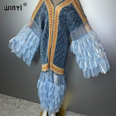 Pleated Elastic Slim Dress Beach Cover up Kaftan Abaya for Muslim Women Dubai Lu