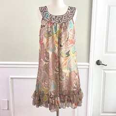 Parsley & Sage Paisley Dress Womens XL ? Sleeveless Ruffle Hem Boho Brown LIned