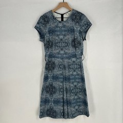 Tyler Boe Fit & Flare Dress Womens 4 Blue Crocodile Alligator Print Cap Sleeve