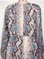 Guess Python Snakeskin Print V Neck Long Sleeve Ruched Multi Color Dress S