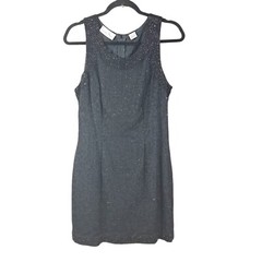 Vintage Laurence Kazar Beaded Sleeveless Dress Black Silk Cocktail Mini Large