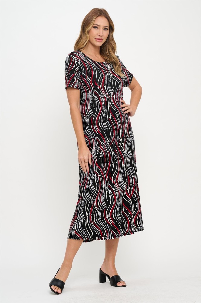 Travel Knit Dress, long A-Line, S/S, Stretchy NO-IRON poly/span. 469