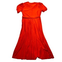 Sharagano Orange Red Short Sleeve Button Front Midi Dress Size 10 Pleated Party