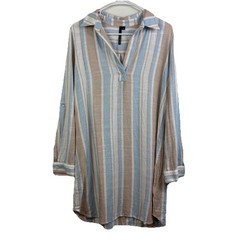 Striped Linen Blend Kay Celine Popover Shirt Dress Small Coastal Beach Preppy