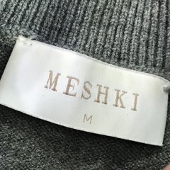 Meshki Sweater Dress Womens Medium Gray Knit Mock Neck Bell Sleeve Pleated Hem