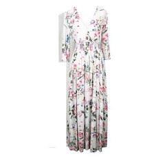 Floryday floral maxi dress smocked waist faux wrap side slit boho beach travel S