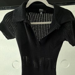 HERA Collection Black Knit Openwork Collared Short Sleeve Bodycon Midi Dress M