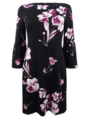 Lauren by Ralph Lauren Women&rsquo;s Floral-Print Bell Sleeve Dress (8, Black Multi)