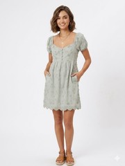NWT Kirious Los Angeles Blue Embroidered Cotton Mini Dress elasticated back M