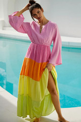 NWT Anthropologie PQ Swim Tiered Colorblock Long-Sleeve Maxi Dress – $164 NEW!