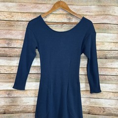 Free People Beach Navy Blue Waffle Open Ruched Back Tie Back Dress Size Medium