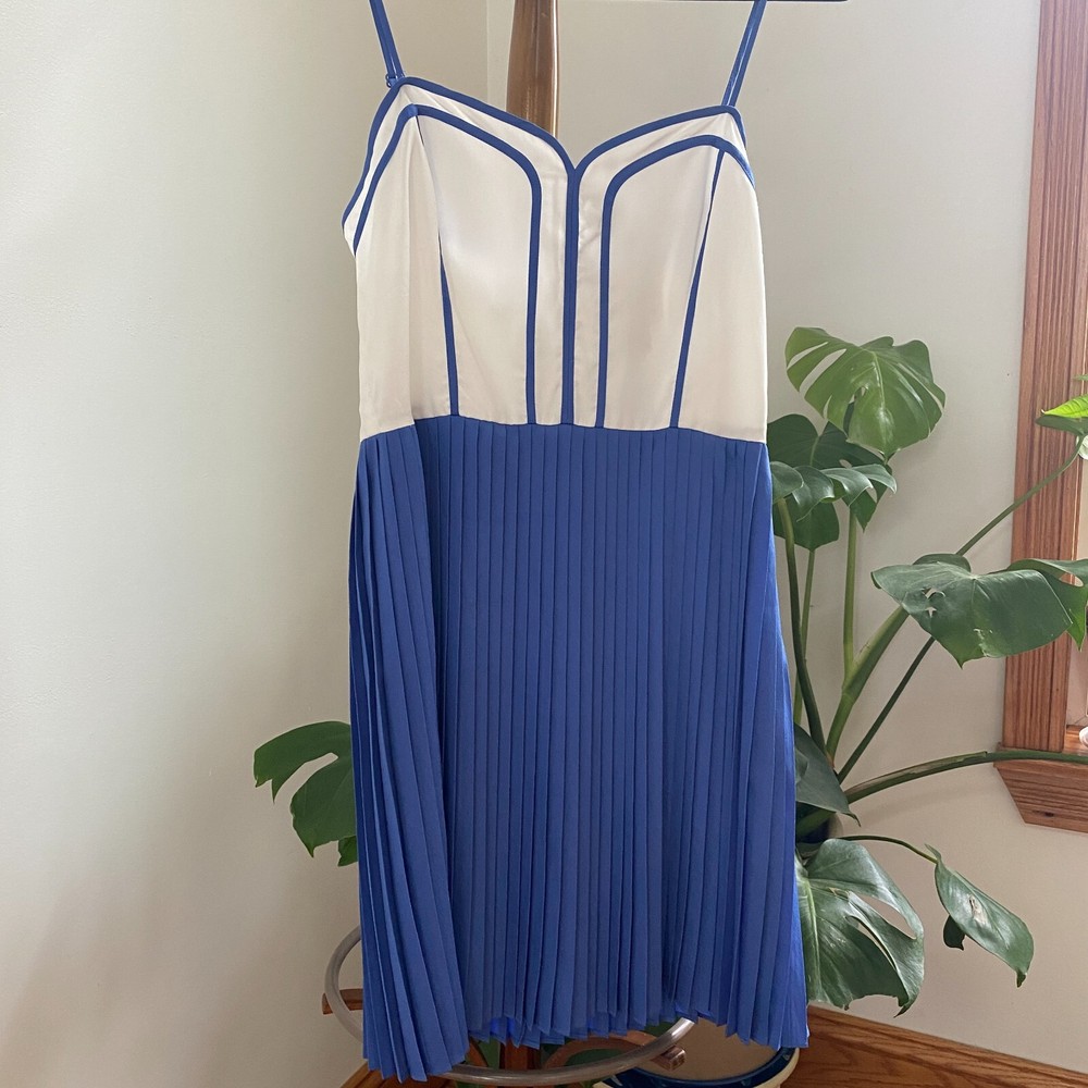 Coincidence & Chance Size Large Adjustable Strap Pleated Blue and White Sundress