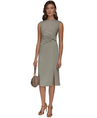 Donna Karan Sheath Dress Midi Solid Crew Neck Size 2 Sage Green NWT