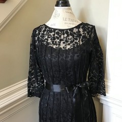 Rickie Freeman Teri Jon Maxi Dress Womens 12 Black Lace Crew Neck 3/4 Sleeve