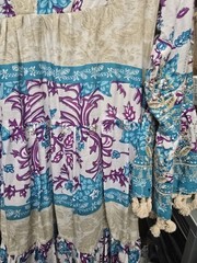 Antica Sartoria Boho Floral Tassel Mini Dress – Purple & Turquoise Tiered New