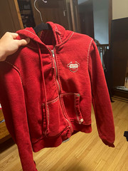 True Religion womens Red Full Zip Hoodie, Hooded Pockets, Size M/M