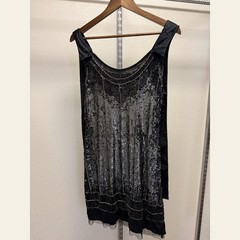Black Silver Sequin Drop-Waist Flapper Mini Dress 1920s Art Deco Style Women&rsquo;s S