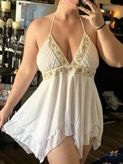 White/Gold Solid Halter V-Neck Mini Dress Sleeveless Embroidered Beaded L