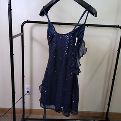 Dark Blue Sequin Ruffle Cowl Neck Minidress Sz 2 NWT