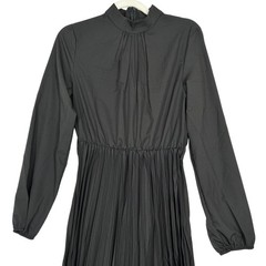 Basic Black Long-Sleeved Dress Elastic Waist Pleated Skirt MISSING BELT M NWOT