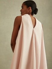 REISS Shauna High Neck Drape Back Mini Dress in Nude/Pink