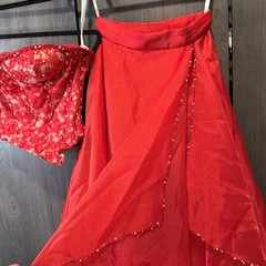 Alfred Angelo Red Lace Corset Top and Tiered Maxi Skirt Two Piece Set Womens 6