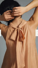Anthropologie Peach Halter Tie Neck Swing Dress S Embroidered Cutwork Floral
